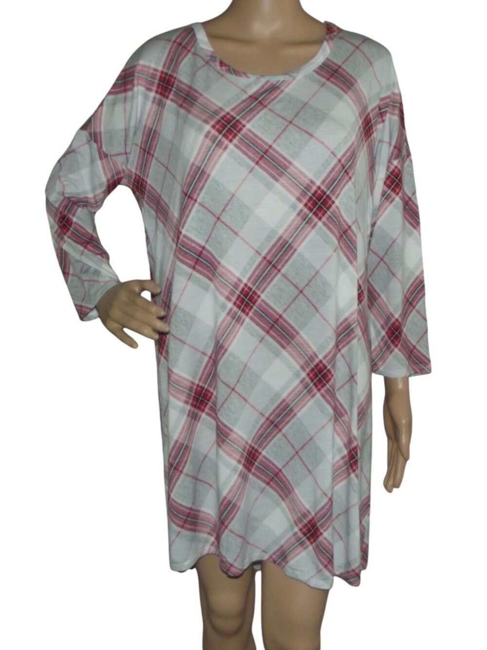 Cato Sleep Shirt Womens Size Medium plaid white red gray black dress rayon